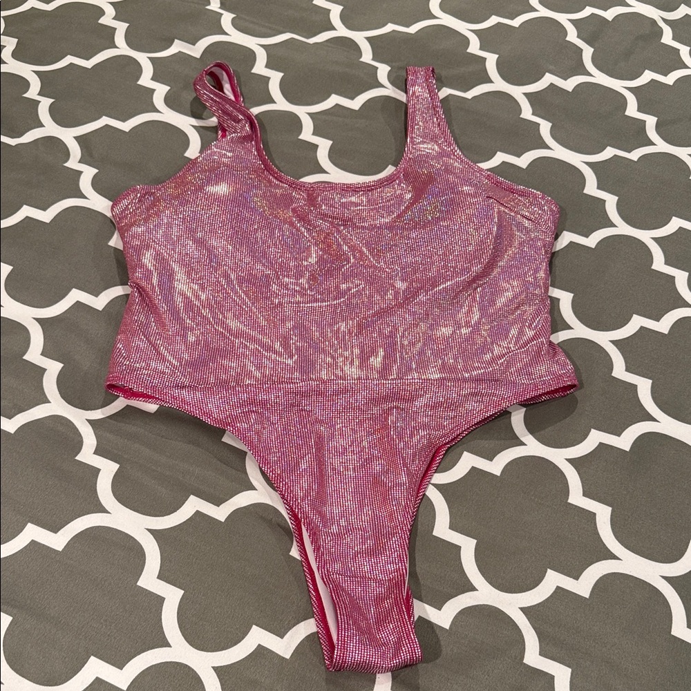 SHEIN Pink Shimmer One Piece Swimsuit